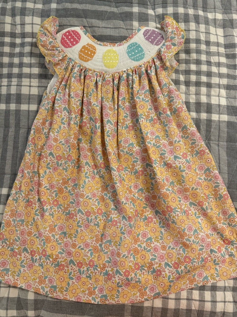 Smocked Floral Girls' Dress in Yellow and Pink